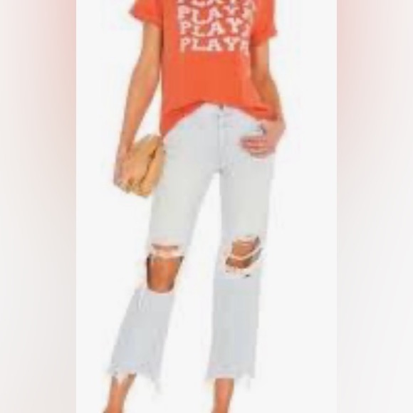 Free People Maggie Raw Hem Paradise Blue Distressed Jeans Size 27 28 inseam NWT - Picture 5 of 10